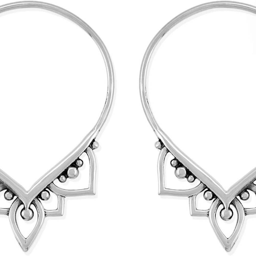 Jewelry Sterling Silver Balinese Tribal Boho Pull Through Hoop Earrings